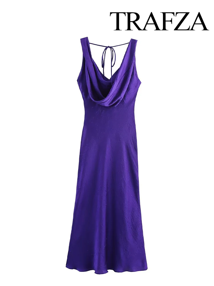 

HH Women's New Fashion Sexy Backless Underwear Midi Sling Dress Female Temperature Simple Slim Bow Lace-up Party Long Dress