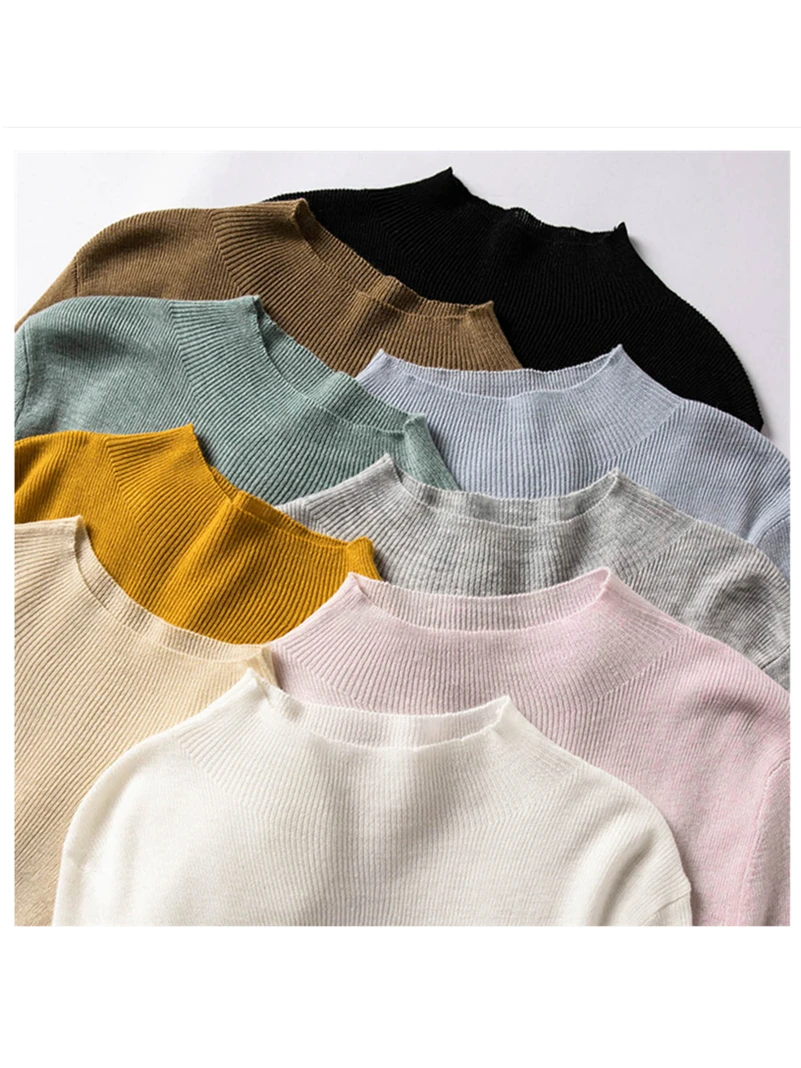 

Women's Mid-Ne Long Sve Knitted Sweater Base Layer irt Inner Wear f High Collar Crew Ne Pullover Wool Blend Faion