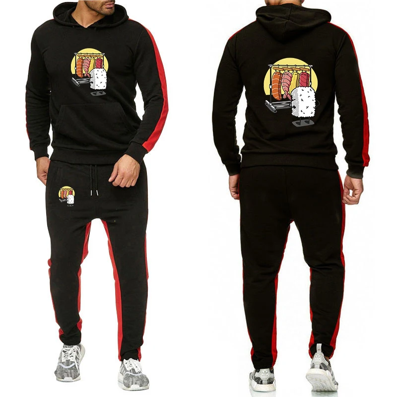 Men's 2025 Spring And Autumn Constant Temperature Comfort Hoodies Funny Sushi Wardrobe Logo Print Sports Long Pants Suits