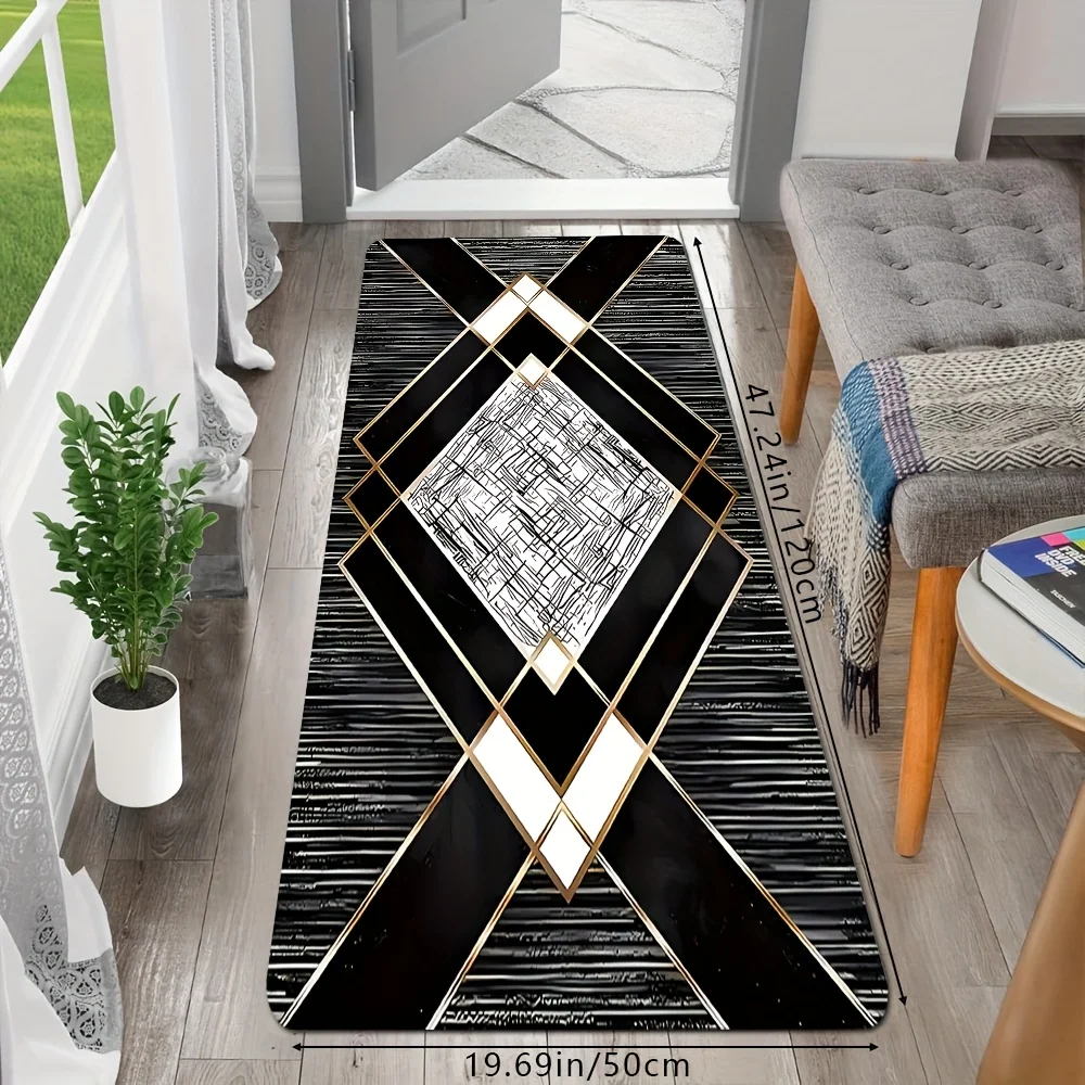 VIKAMA 1pc Luxury Bohemian Irregular Line Entry Floor Mat, Easy to Clean for Living Room Bedroom, Kitchen Office Home Decoration
