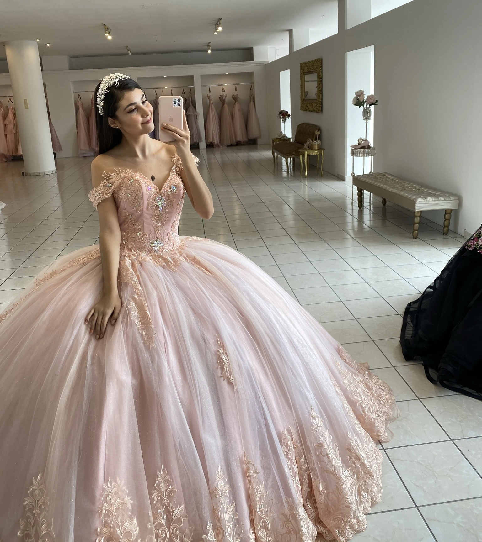 Vestidos de Quinceañera de princesa rosa, vestido de baile sin hombros, apliques de tul, dulce 16 vestidos, 15 Años, mexicano