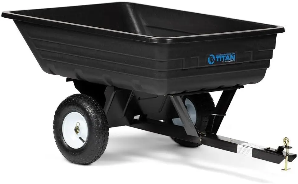 Titan Attachments 400 LB (10 Cu. Ft.) Economy Poly Dump Cart for Lawn Tractor