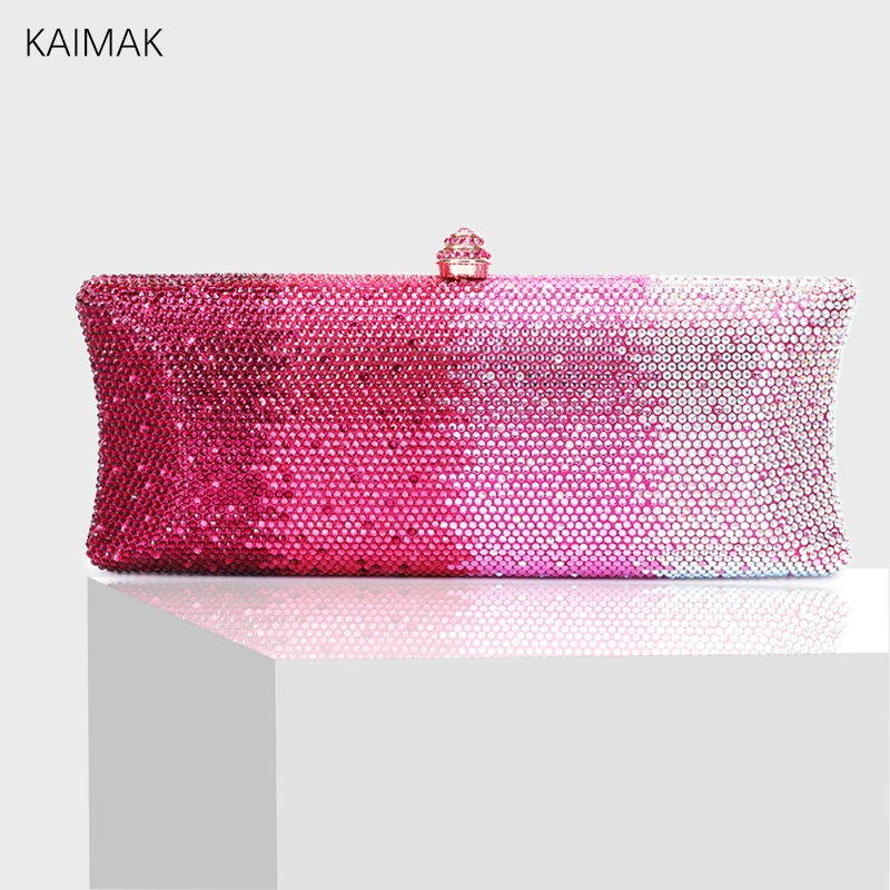 New exquisite gradient wallet rhinestone diamond clutch crystal crossbody bag wedding party bride ladies evening bag