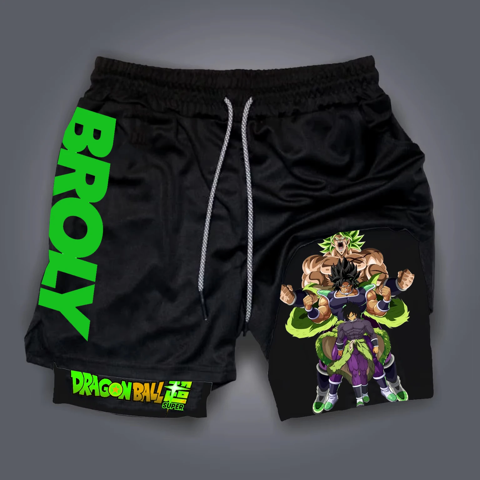 Bandai The Legendary Super Saiyan Broly Pantalones cortos de entrenamiento de gimnasio de dos piezas falsos de doble capa Verano Casual Secado rápido Cómodo Ligero