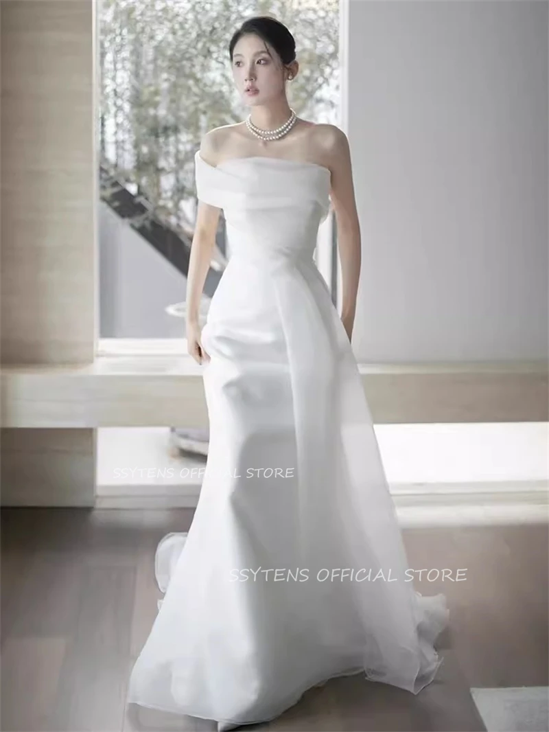 Elegant One Shoulder Wedding Dresses Korea 웨딩드레스 Photoshoot Off Shoulder Chic Bridal Gowns Mermaid Bride Dress Custom Made 2024