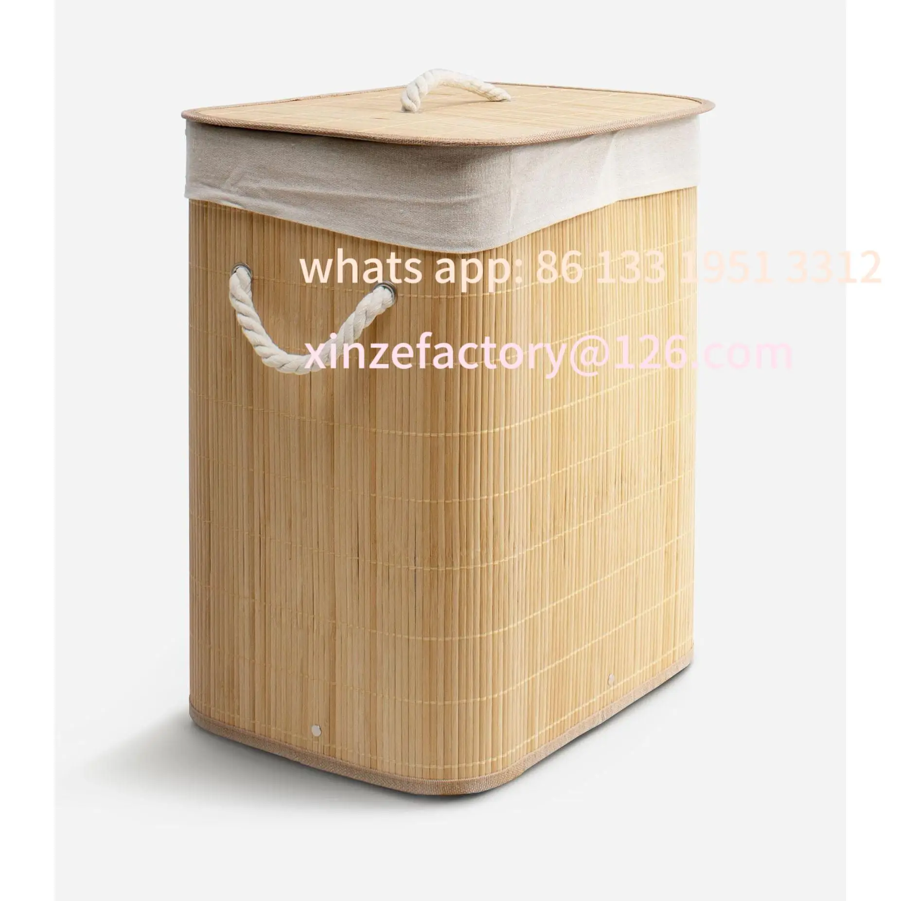 

Customizable Foldable Bamboo Laundry Basket with Lid, 100% Natural Material, Square Design, Large Capacity, Removable Washable L