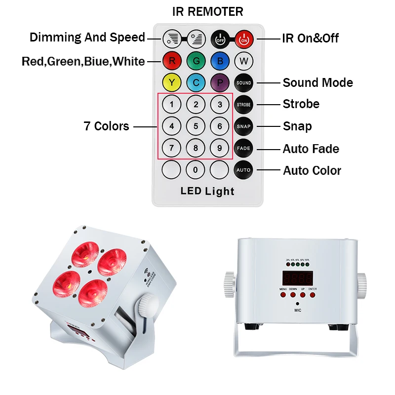 

Battery Powered Stage Par Light 4*15W RGBWA UV Led Lights Remote APP DMX512 Control For DJ Disco Party Wedding Chrismas Dance