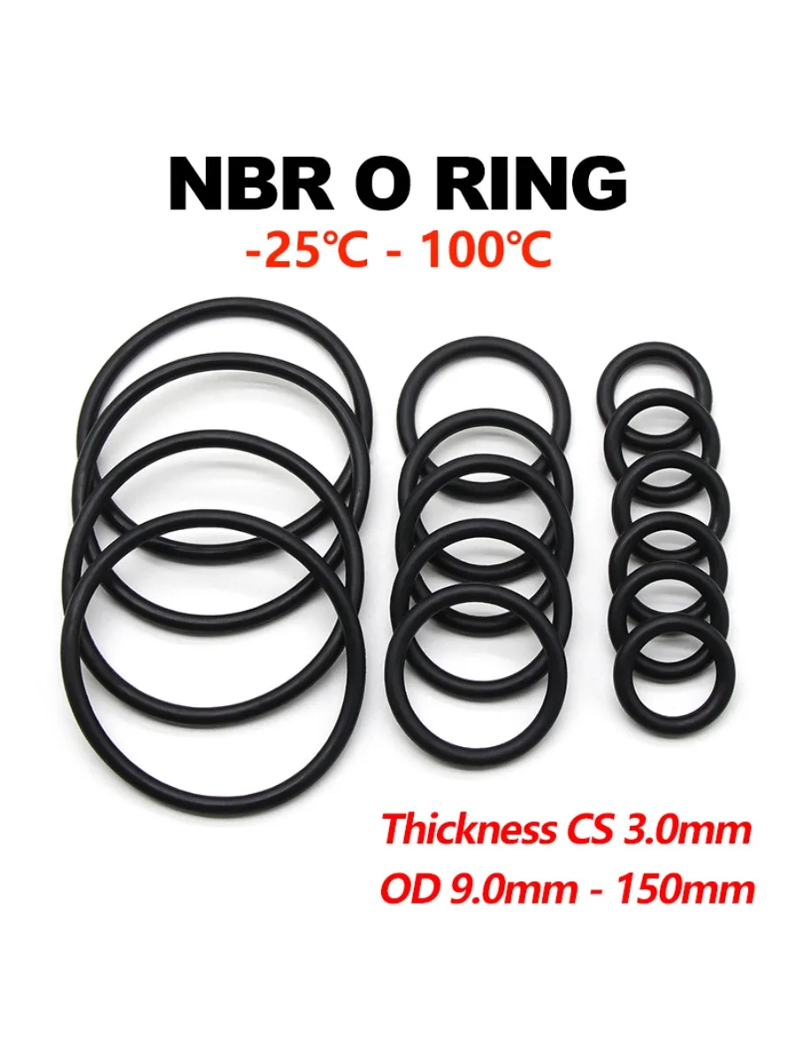10/50 pièces NBR joint torique en caoutchouc Nitrile noir CS 3mm épaisseur OD 9mm ~ 150mm rond O Type résistant à la Corrosion à l'huile rondelle d'étanchéité