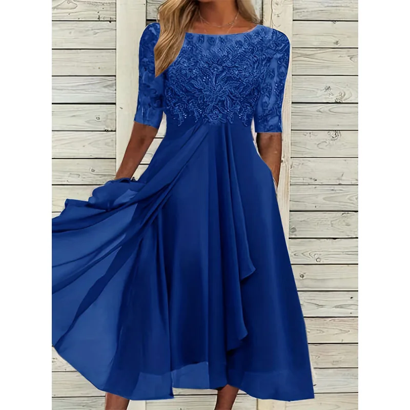 Elegante frauen Sommer Langes Kleid Sexy Stickerei Blume Boho Spitze Sommerkleid Formale Abendkleider Casual O Neck Vestidos Плае