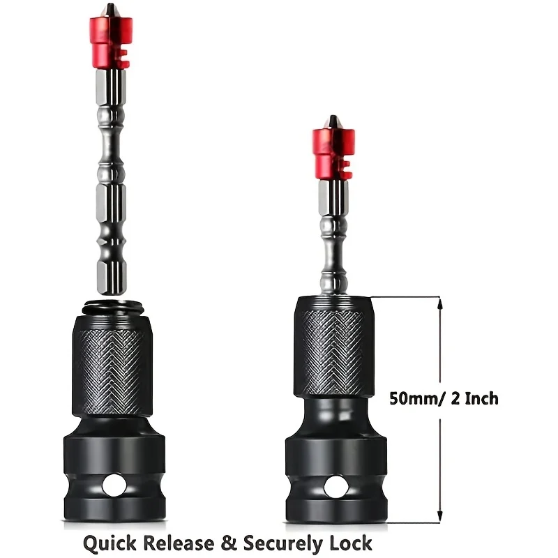 Quick Release 1/2-Inch Square Drive to 1/4-Inch Hex Female Socket Adapter Converter Chuck Adaptor for Impact and Ratchet Wrenche