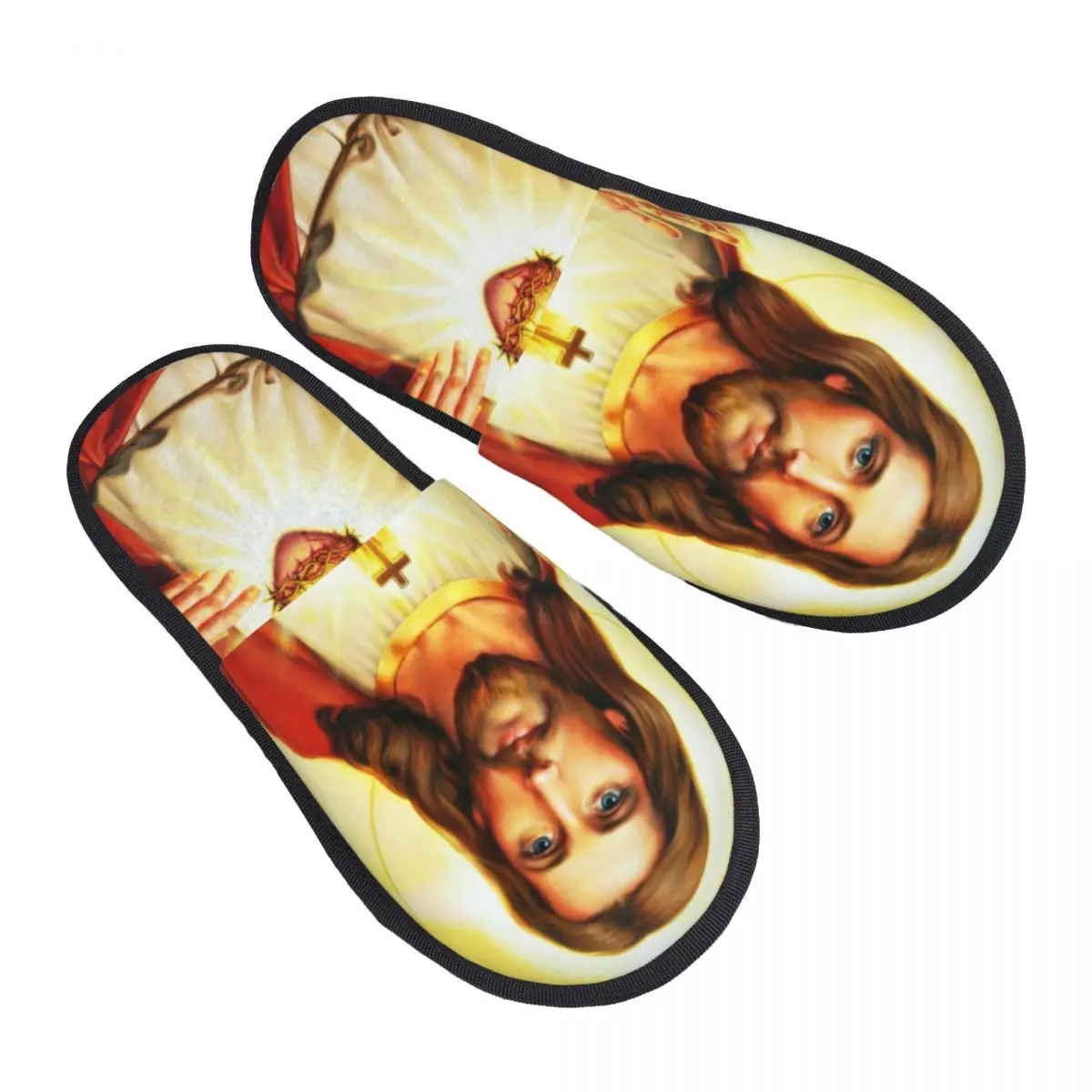 Custom Warm Heart Of Jesus House Slippers Women Soft Memory Foam Religious Christian Divine Mercy Slip On Spa Slipper Shoes