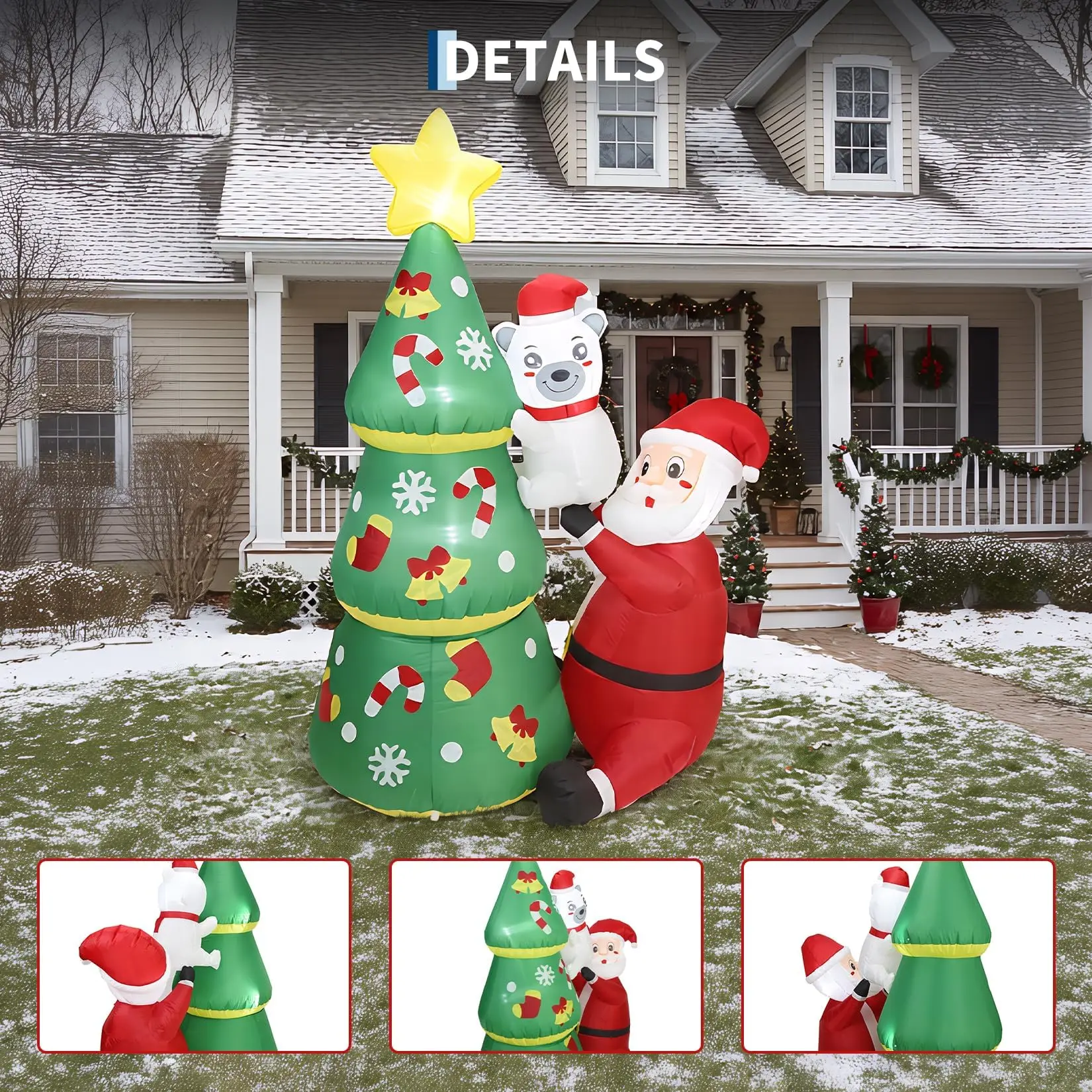 7ft Christmas Inflatable Santa & Polar Bear With Tree, Lighted Blow Up Yard Decor With Leds, Blower, Stakes For Home Lawn Garden Porch 3