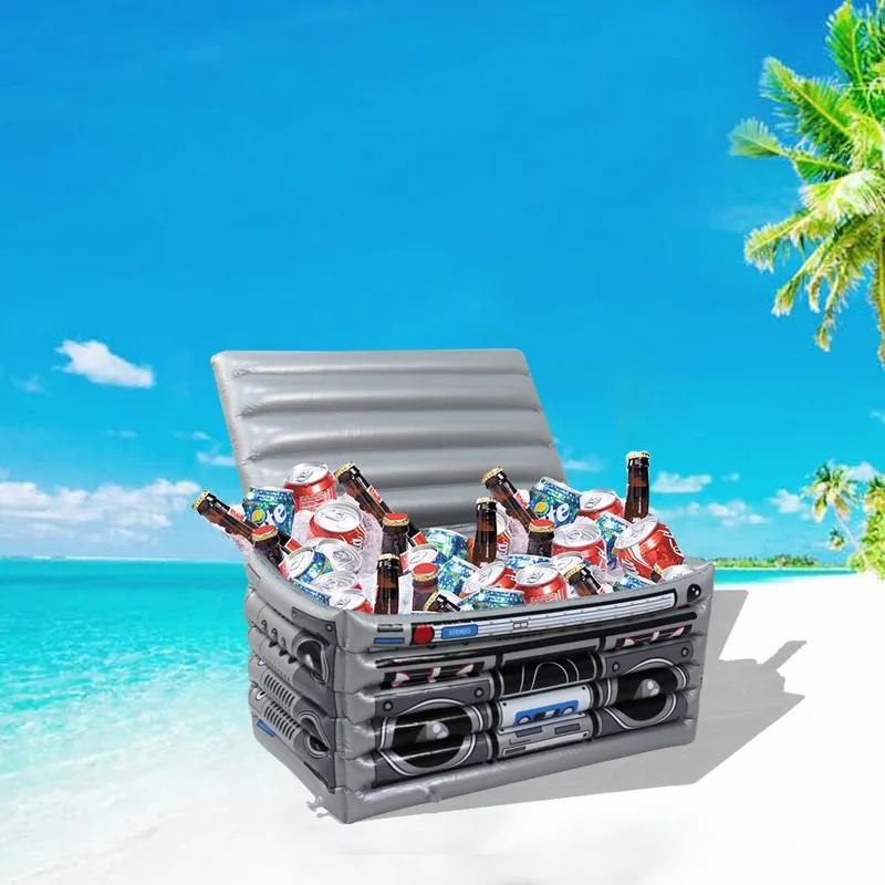 Caja inflable para bebidas, Enfriador de bebidas para la playa de verano, con temática Retro de los años 80, decoraciones para fiestas, juguetes de 25 "x 16" de altura, novedad