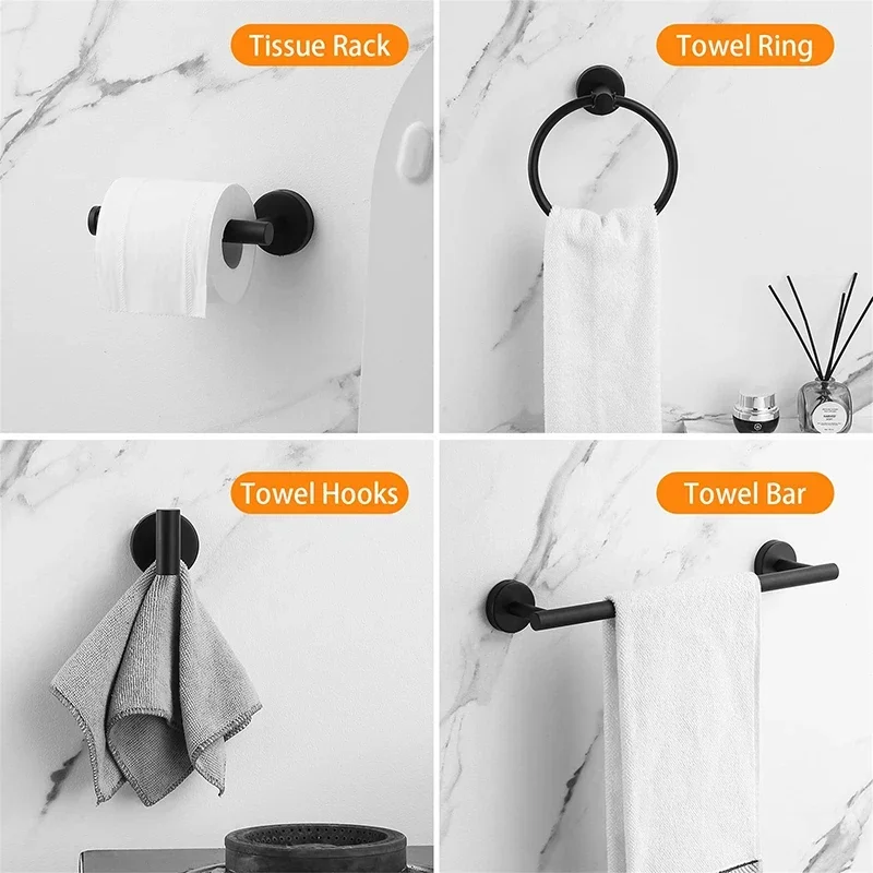 5/6PCS Black Bathroom Hardware Set Accessories Stainless Steel Towel Rack Toilet Paper Holder Hook Bathroom Shelf Organizer Set