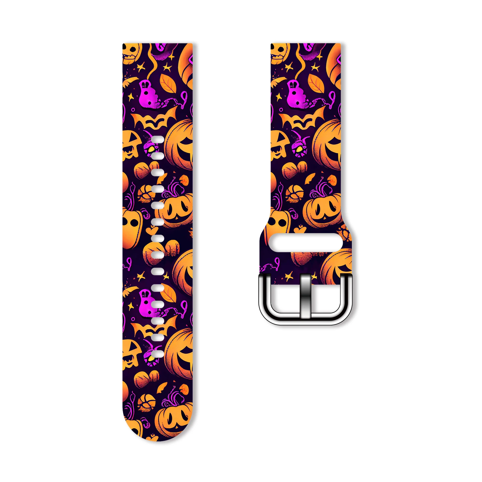 

20MM Halloween pumpkin ghost printing strap for Samsung Galaxy Watch7/6/5 44mm Band Replaceable Bracelet for Xiaomi Huawei Watch