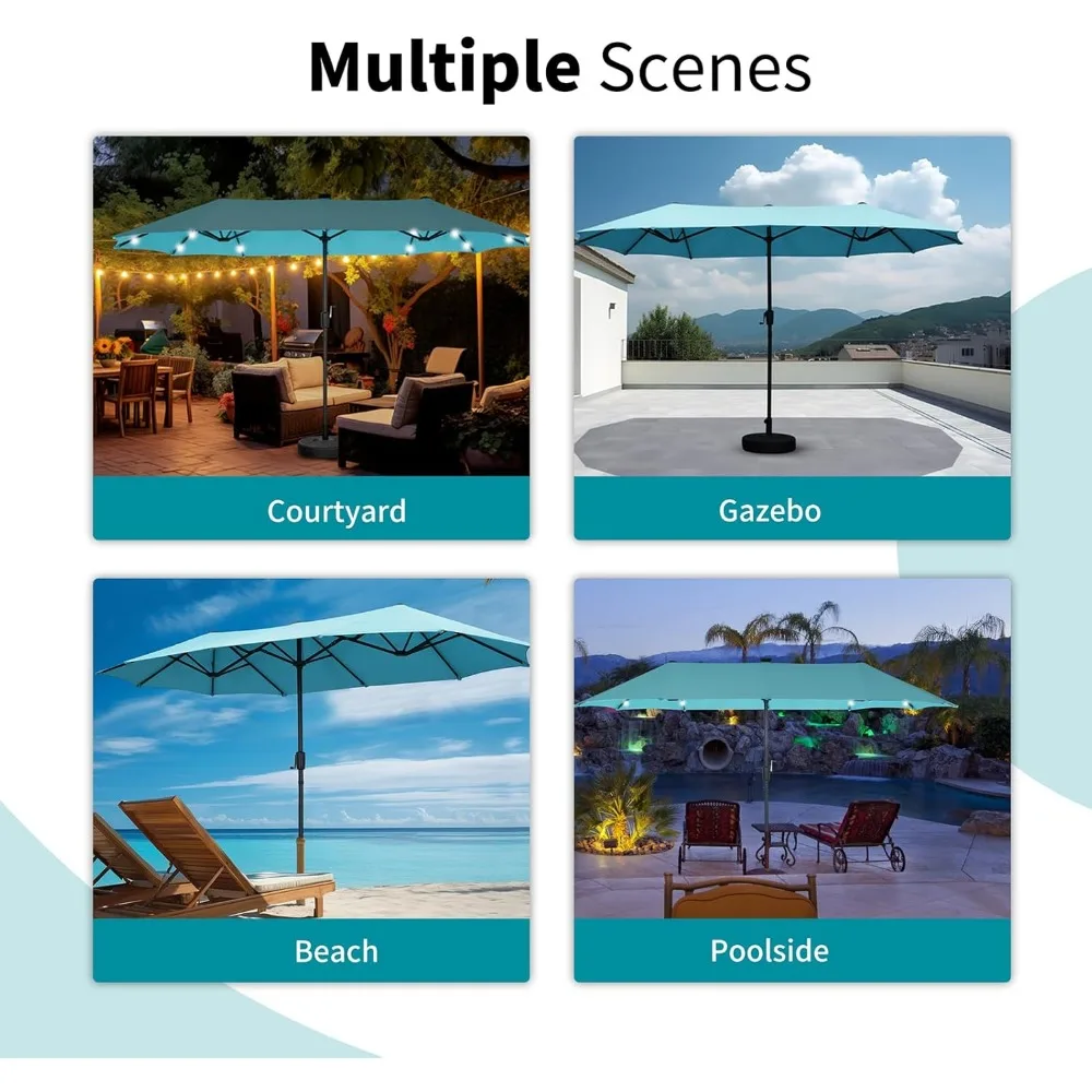 13 FT Rectangular Patio Umbrella with 36 Solar Powered LED Lights Ultimate Sun Protection & Easy Crank for Deck, Garden, Pool