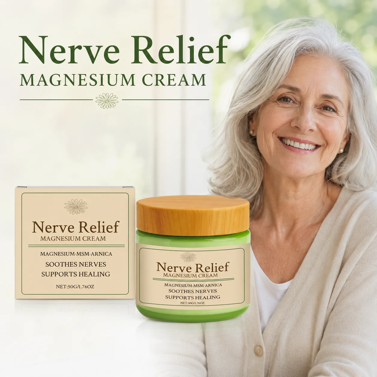 Nerve Relief Magnesium Cream With MSM & Arnica,Effcient Relieve Muscle Pain Soothing Joint Stress Relax Body Support Body Cream