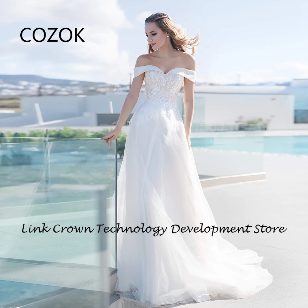 

COZOK Sweetheart Ivory Wedding Dresses with Lace Soft Tulle Off Shoulder Bridal Gowns 2024 Summer New Summer Vestidos De Novia