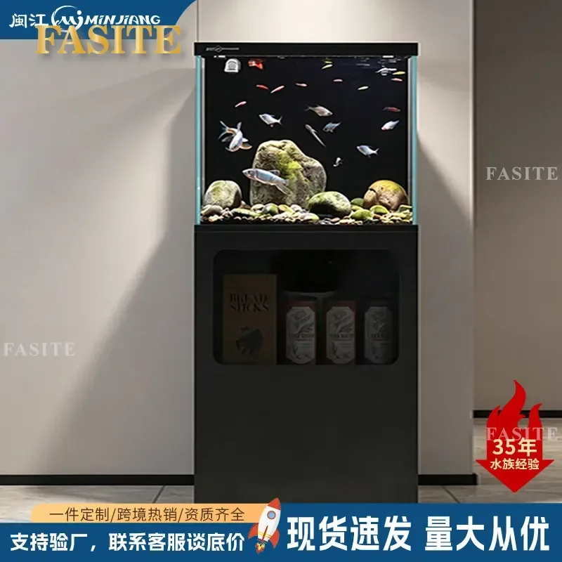For Medium Ultra White Glass Fish Tank Floor to Ceiling Back Filter Ecological Landscaping Aquarium for Living Room Household