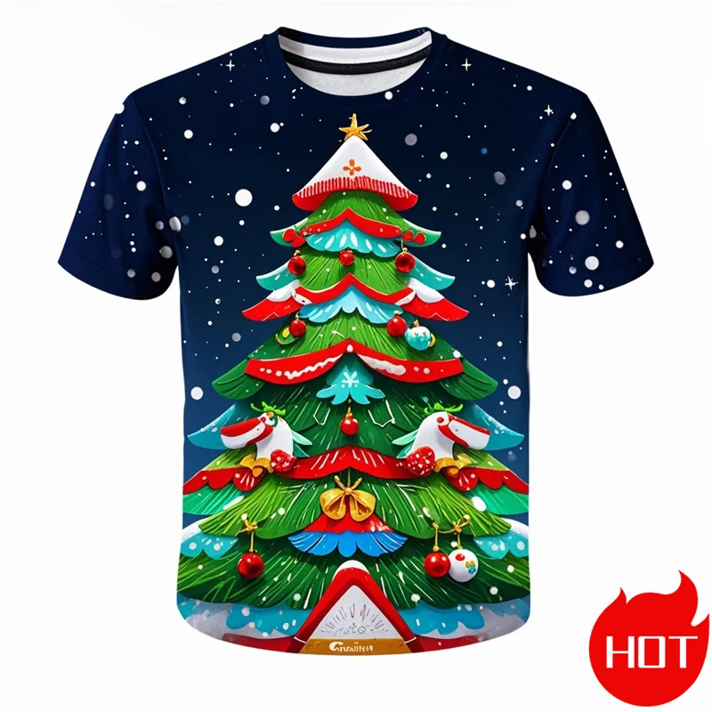 Summer Fashion 3D Print Merry Christmas T Shirt Cute Santa Xmas Christmas Trees Graphic T-shirts Men Funny Snowflakes Tee Shirts