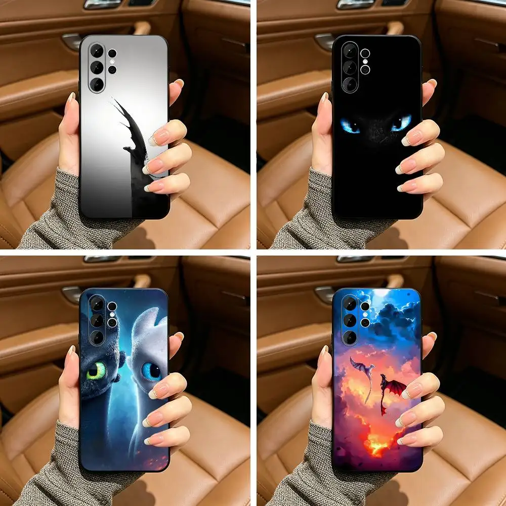 C-Cartoon Toothless-D- Dragon Phone Case For Samsung S25,S24,S21,S22,S23,S30,Ultra,S20,Plus,Fe,Lite,Black Soft Silicone