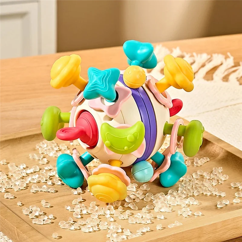 A07i borracha macia mão garra bola espaço aperto bola de borracha macia dedo exercício bebê mordedor chocalho para recém-nascidos