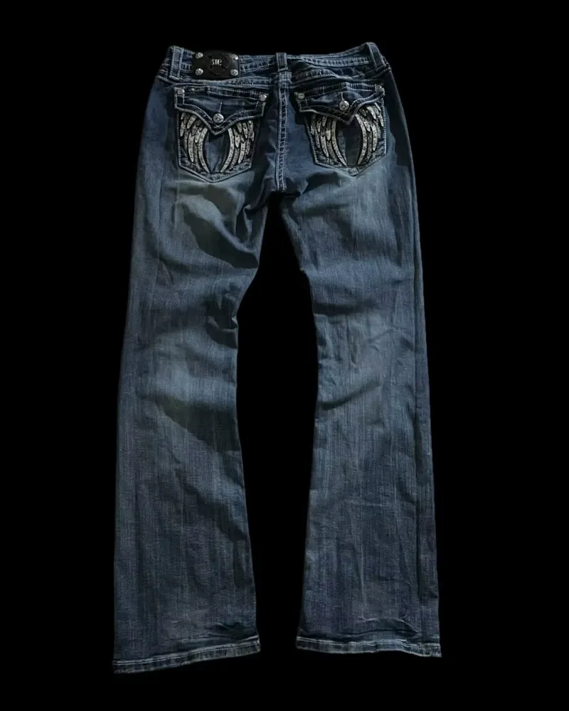 بنطال جينز أمريكي مطرز بنمط Y2K للشارع الهيب هوب هاراجوكو فضفاض هاراجوكو عالي الخصر متعدد الاستخدامات بنطال ذو قصة أرجل واسعة #5