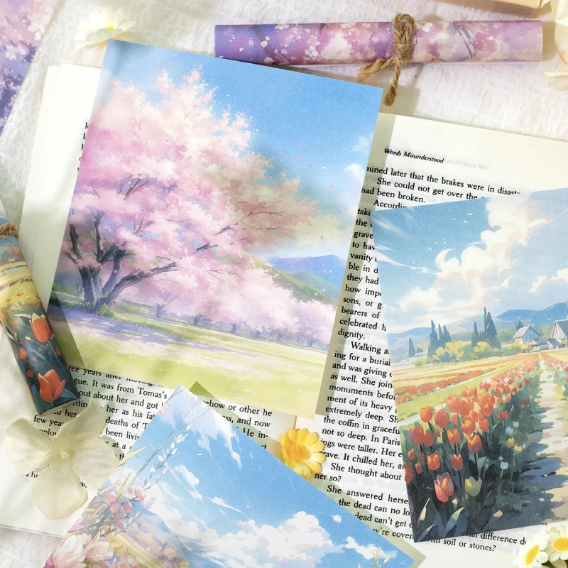 30pcs/pack Aesthetic Flowers Landscape Materials Paper DIY Scrapbooking Junk Journal Collage Photo Album Retro Background Paper