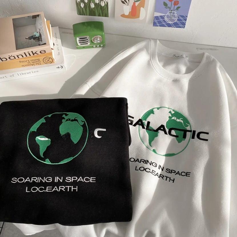 

American Sle Embroidered Sweatirt Men's Spring Autumn round Ne Hoodie Loose Long Sve Youth Casual Faion Top