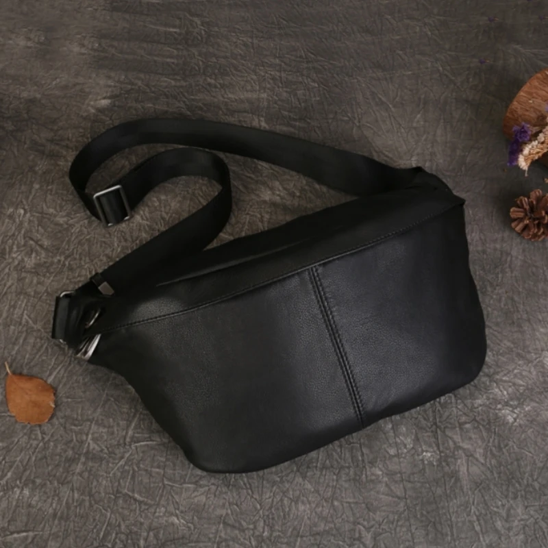 Sac à bandoulière en cuir véritable pour hommes et femmes, sac de poitrine à bandoulière multifonctionnel, sac banane de sport en plein air, haute qualité, tendance initiée