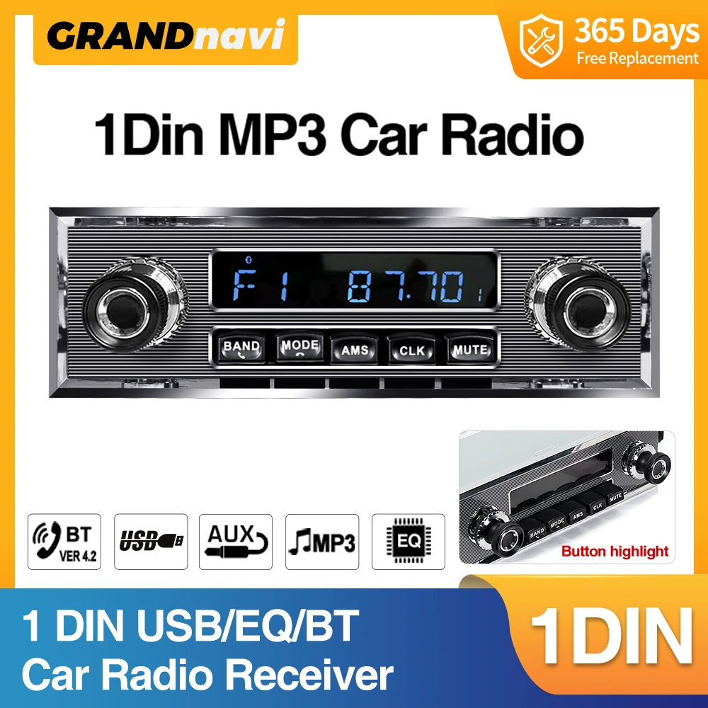 Grandnavi Car Radio 1 DIN Stereo FM Bluetooth MP3 Audio Player Handfree USB Aux Input For Mercedes Benz Ford Center Console