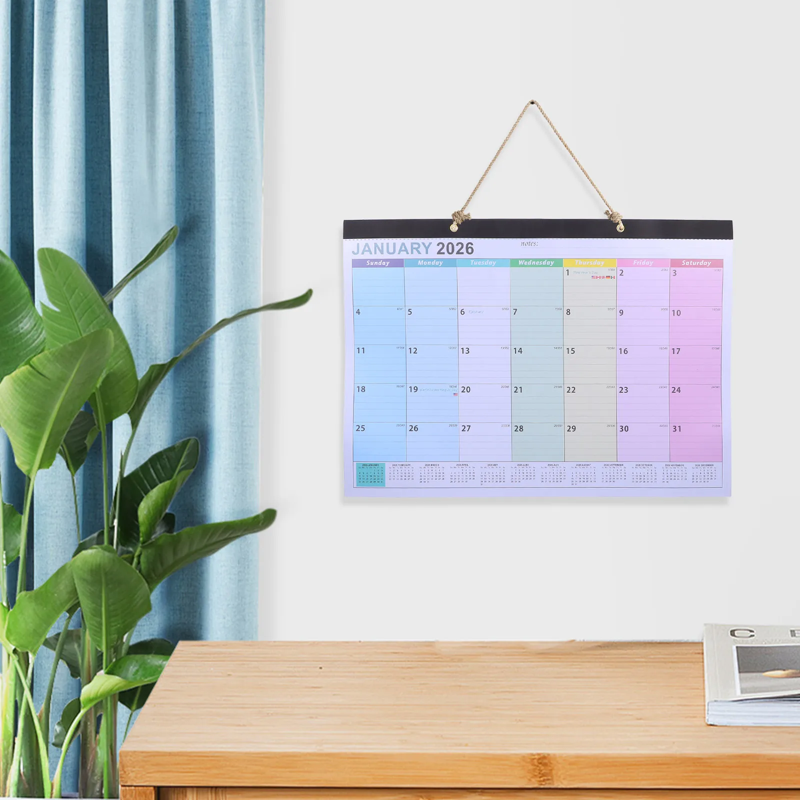 تقويم حائط 2026، مخطط شهري معلق لمدة 18 شهرًا، نمط بسيط لتنظيم المهام، جدول الأسرة والاستخدام المكتبي