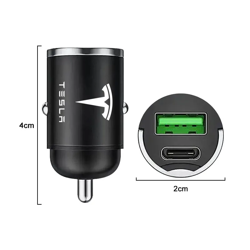 Car Charger USB Type-C Fast Charging Power Adapter For Tesla Model 3 S X Y 2022 Style Roadster Invader Coil Mod WYE K80