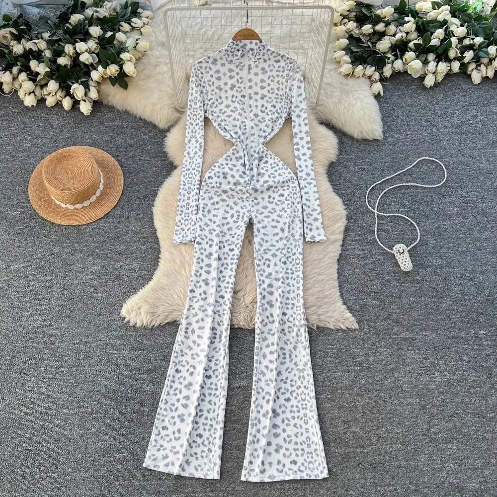 

Chic Elegant Jumpsuit Vintage Turtleneck zipper High Waist Romper Casual Wide Leg Pants women clothing