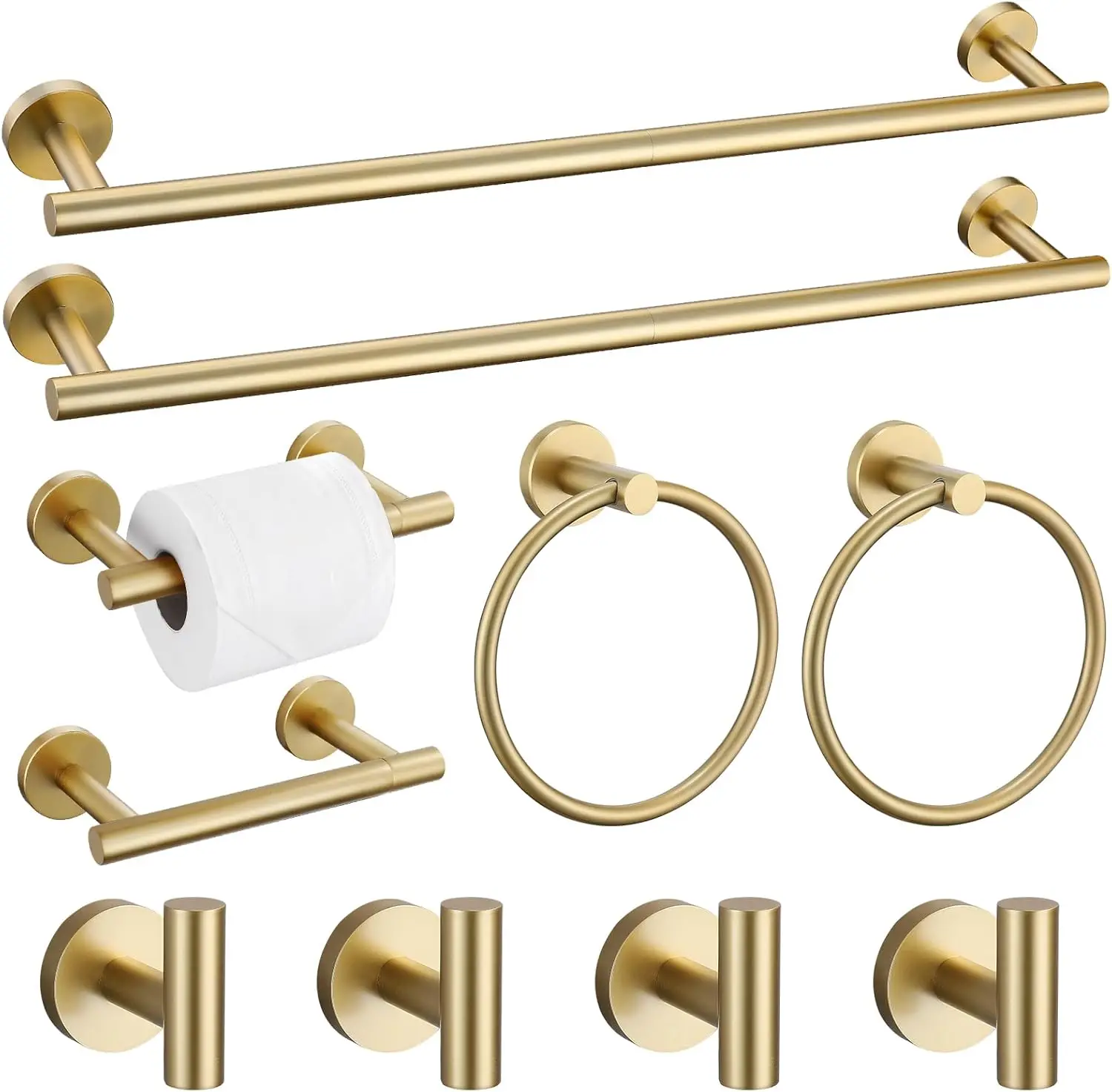 

10-Piece Brushed Gold Bathroom Hardware Set with Towel Bars, Hooks, and Holders for Stylish Wall Mounting