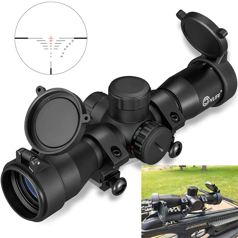 

CVLIFE 4x32 Rifle Scope Compact Crossbow Riflescope Reticle Optics Red Green Illuminated Sights with 20mm Scopes rings