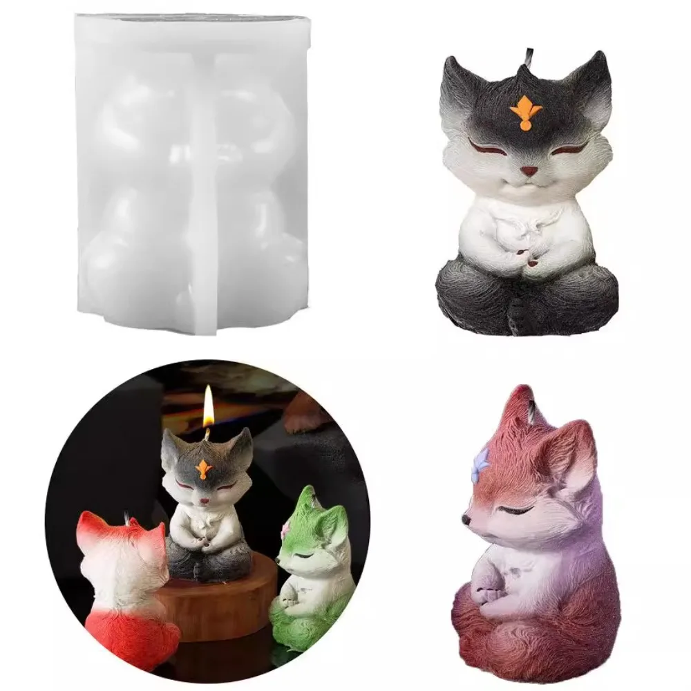 Meditating Fox Aroma Candle Silicone Mold DIY Sitting Cute Animal Small Fox Plaster Ornament Candle Making Supplies Resin Mold