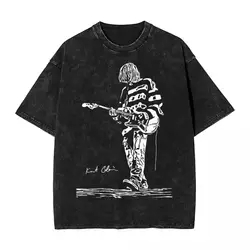 Washed T Shirt Kurt Cobain Guitar Hip Hop Vintage T-Shirts High Street Streetwear Cotton Graphic Printed Tops Tees Men Women