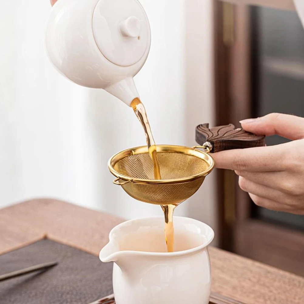 

Fair Cup Filter Tea Infuser Stainless Steel Strainer Wood Handle Fine Mesh Kitchen Bar Utensil Tea Ceremonial Accessory Heat