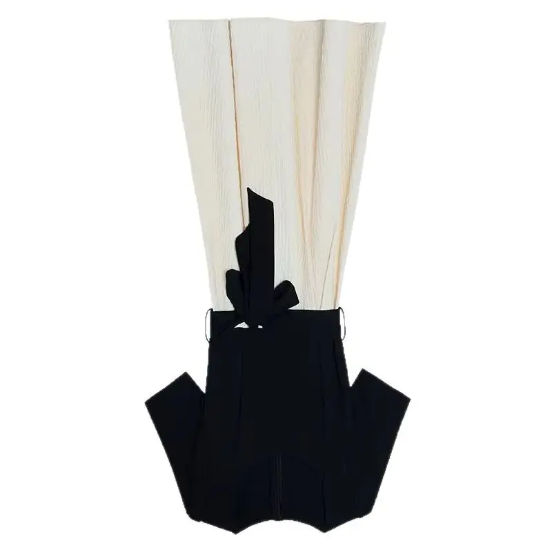 

Women's Fashion New French Coffee Break Fake Two Pieces Black and White Splicing Waist and Thin Skirt Summer Square Neck Dress