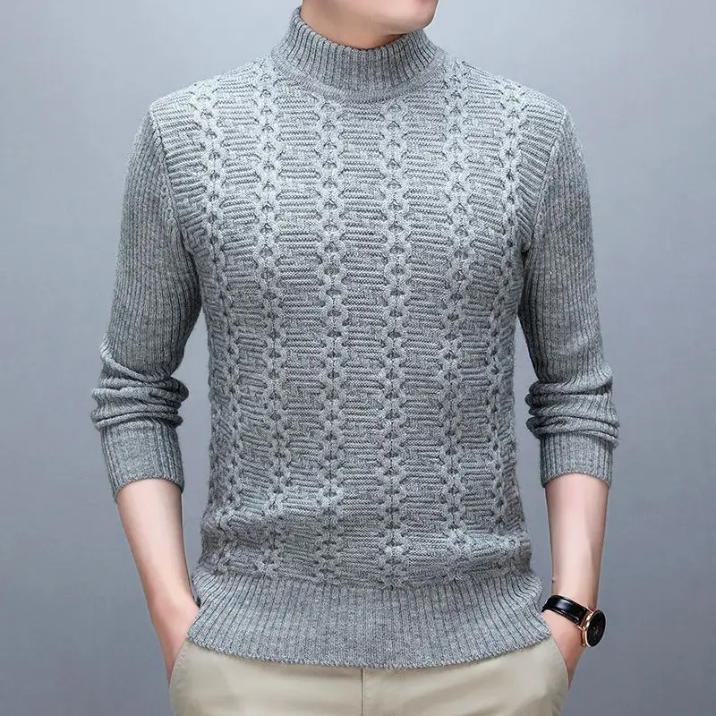 2023 New Autumn and Winter Simple and Stylish Half High Neck Knitted Jacquard Slim Fit Casual Warm and Thick Underlay Sweater