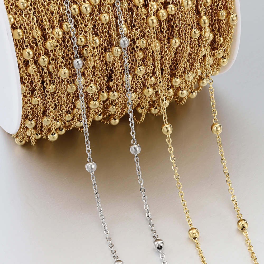 Kein Verblassen, 2 Meter 1 Meter Edelstahl-Perlenketten für Schmuckherstellung, DIY-Halsketten, Armband-Zubehör, handgefertigte Kugelkette – Detail 11
