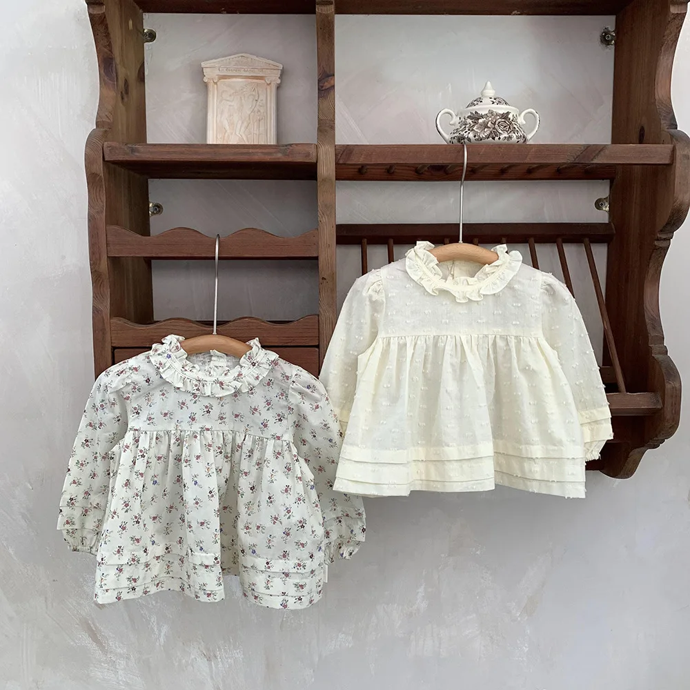 

Kids Princess Shirts For Baby Girl Long Sleeve Ruffle Collar Girls Blouses Spring Summer Children Clothes Toddler Jacquard Shirt