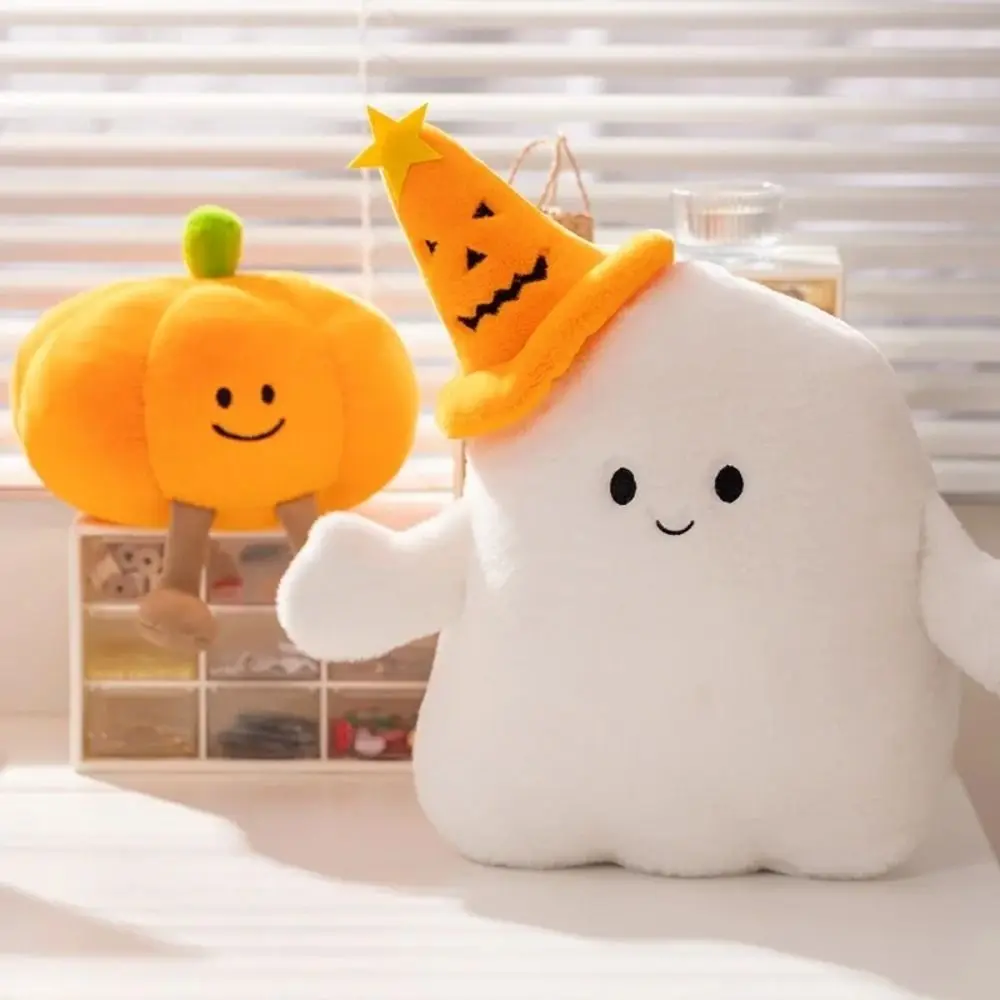 Kawaii Ghost Pumpkin Plush Toy, Pelúcia Divertida, Boneca De Pelúcia, Soft Festival Decor, Feriados Props Gift