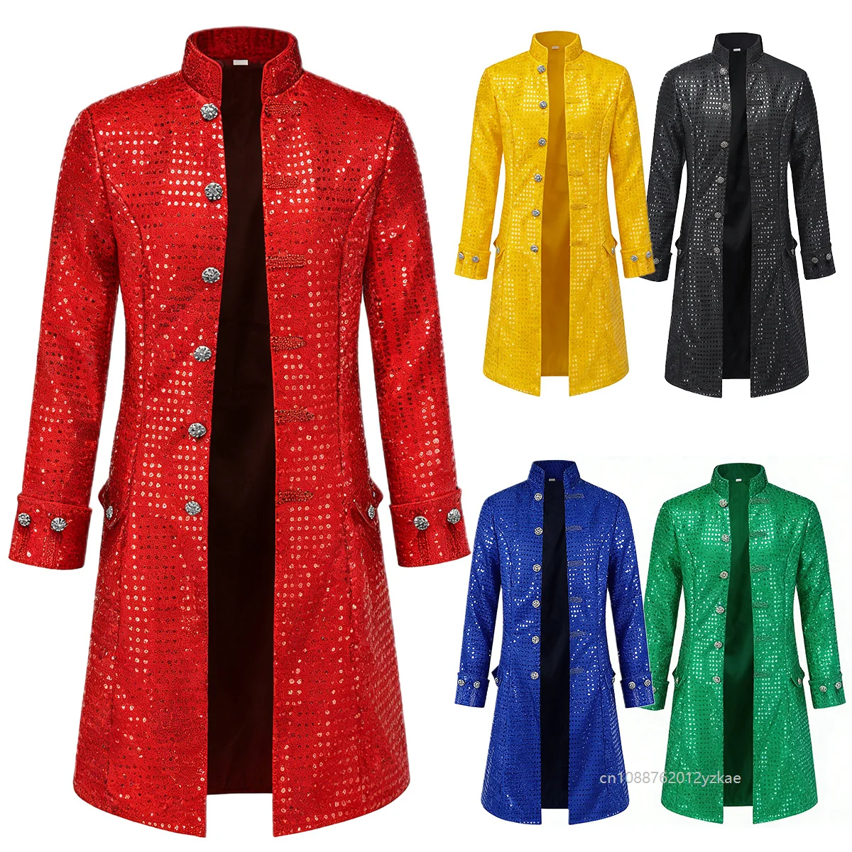 

Halloween Arrival Jacket Cosplay Medieval Vintage Costume Men's Mid-length Coat Punk Victorian Stand Collar Shimmering Outerwear