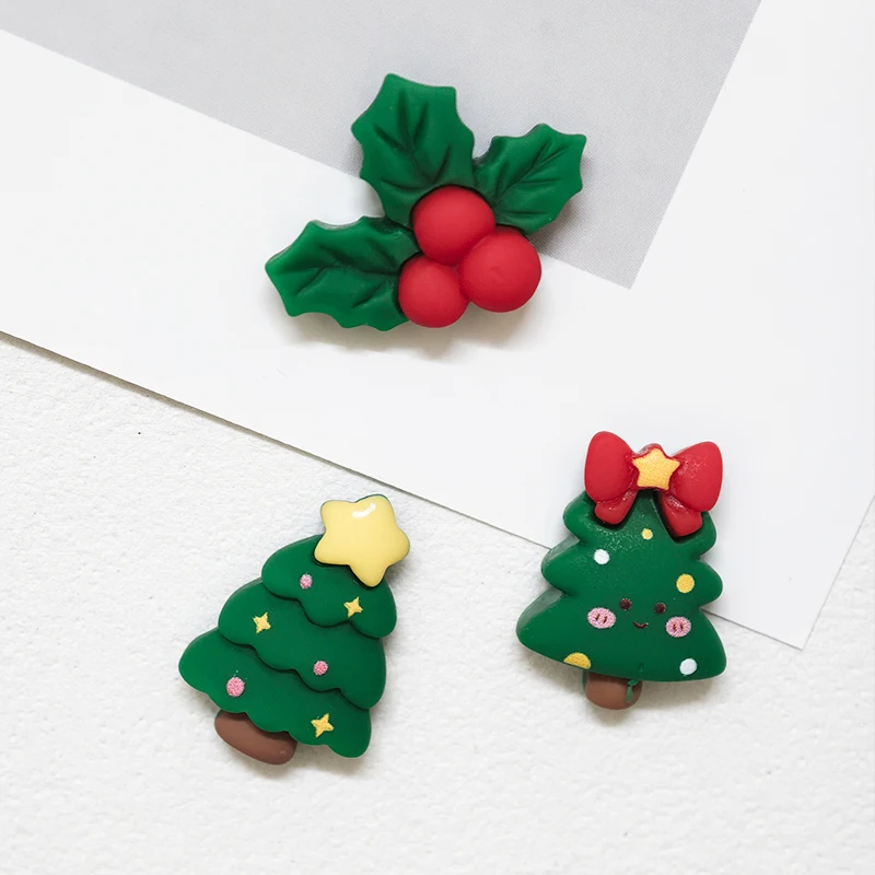 2/3 Pcs Mini Christmas Tree Fridge Magnet Resin 3D Relief Holly Refrigerator Magnet Cute Ornament Holiday Home Office Room Decor