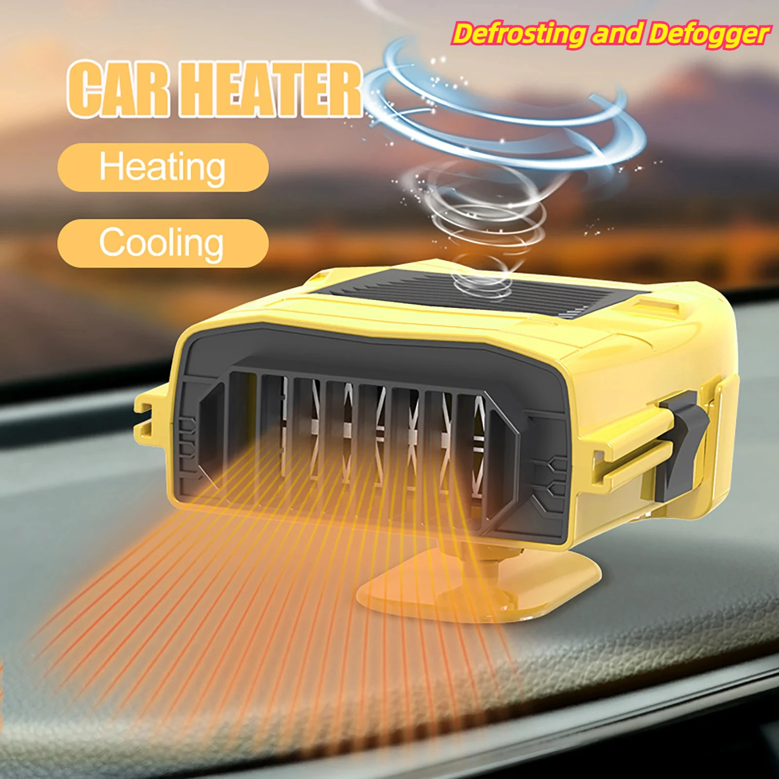 12V Electric Cooling Heating Fan Demister Defroster 150W Space Heater Portable Car Heating Fan 360 Degree Rotation Auto Interior