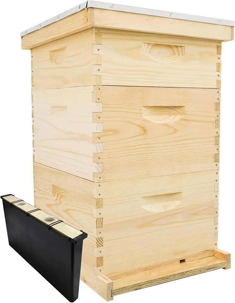 10 Frame Hive Kit, Includes Wooden Frames & Waxed Rite-Cell Foundation, 2 Deep Boxes, 1 Medium Box, Unpainted