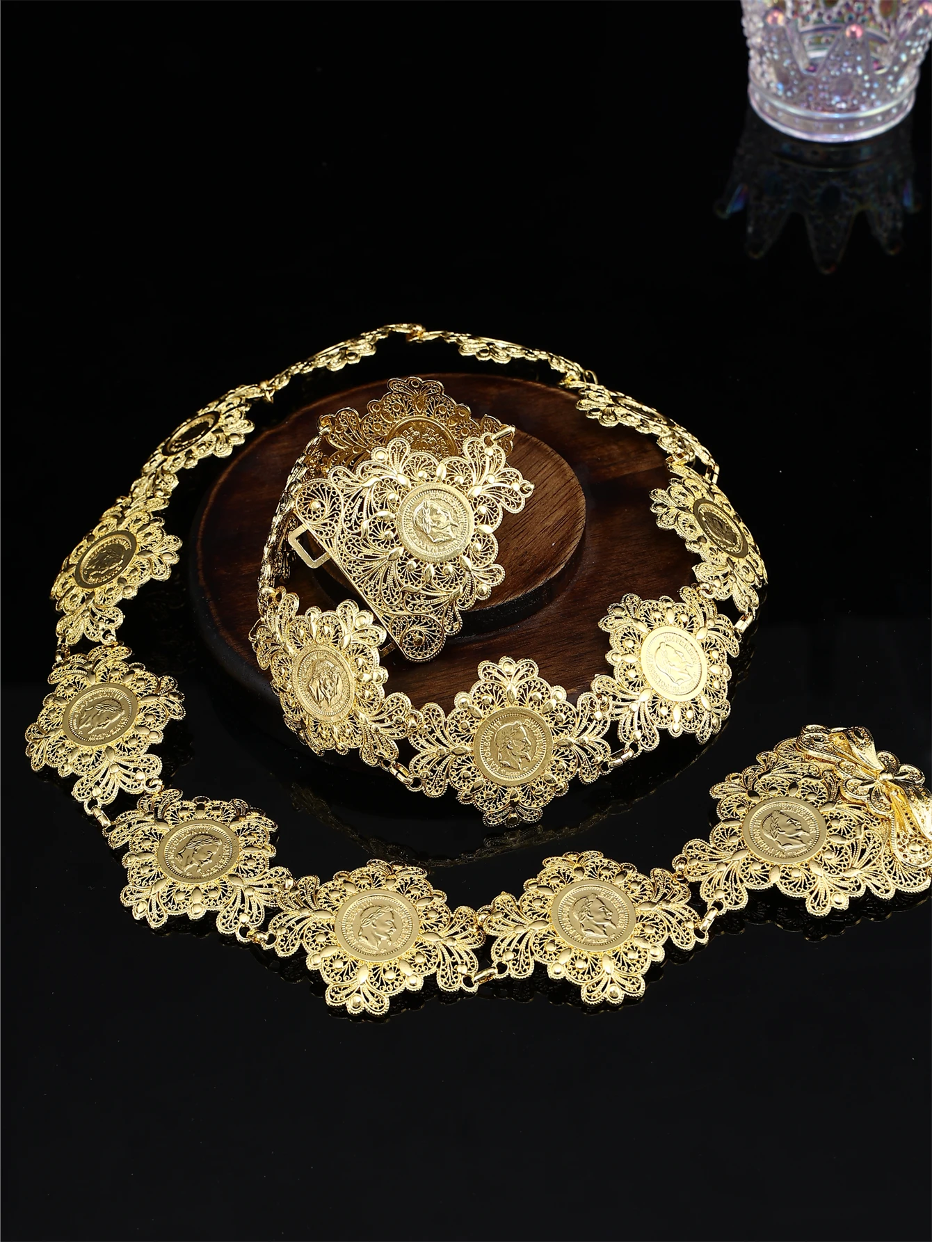 

Metal Carved Arabian Waist Chain Caftan Jewelry belt Adjustable Length Napoléon's Portrait Wedding Jewels Body Accessories