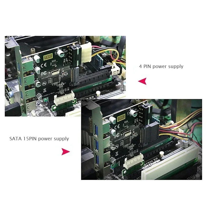 4 port USB 3.0 PCI-E Extension Card 4PIN/15PIN Power Connector for Desktops PC RISER CARD